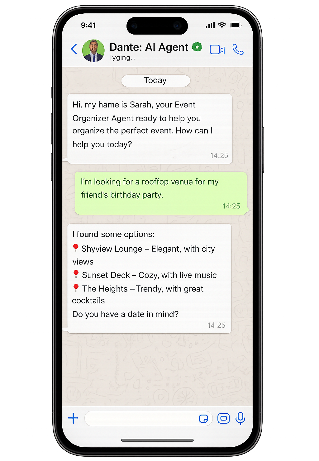 WhatsApp conversation between customer and AI agent