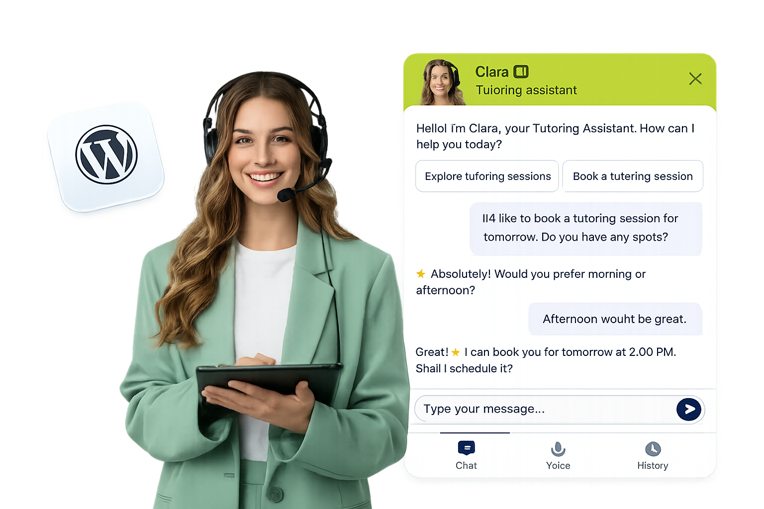 WordPress site with Autobotx AI assistant and chat widget preview